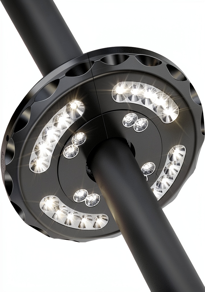 Suqorhm patio umbrella light clamped to an outdoor umbrella