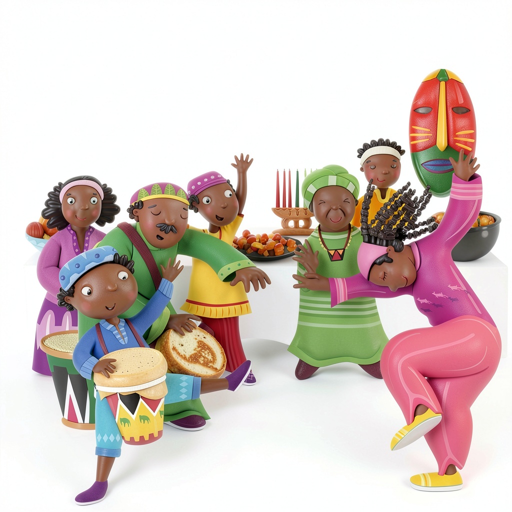 Children reading Kwanzaa book in classroom setting