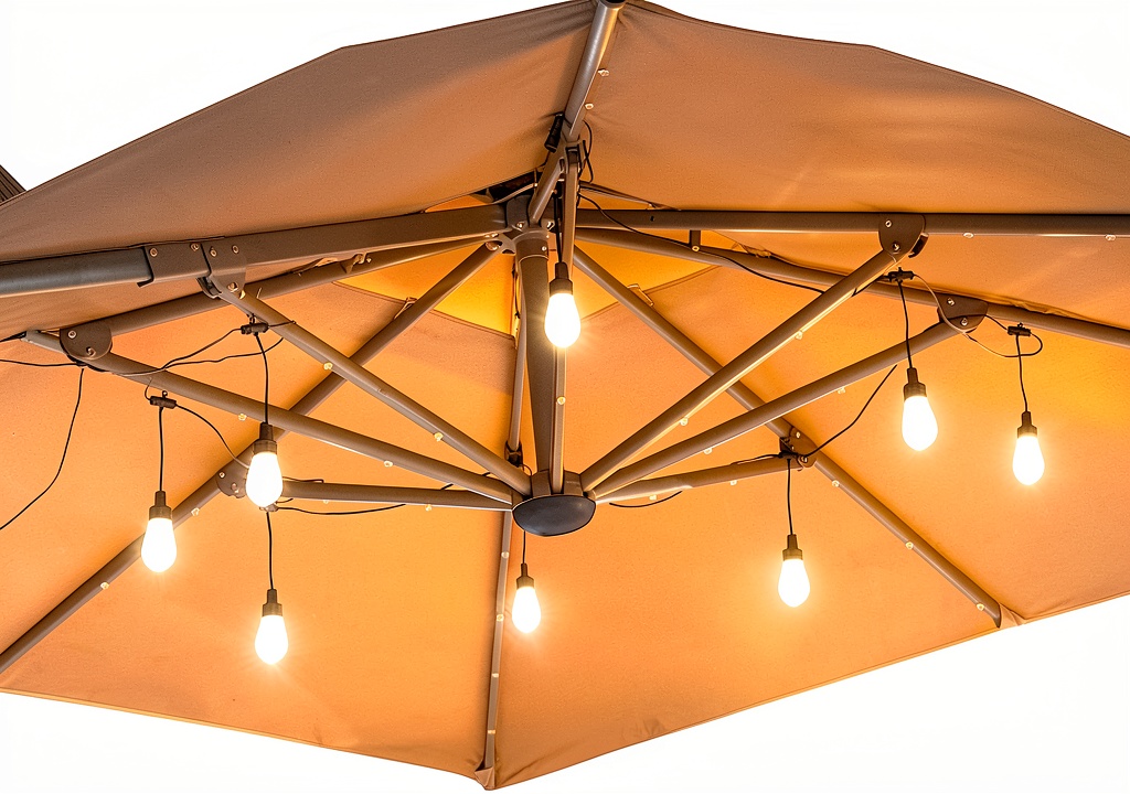 Polarfar outdoor string lights illuminating a garden patio