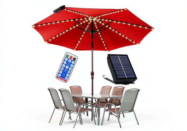 PULIVIA Solar Umbrella Lights 8 Modes Remote Control Outdoor-0