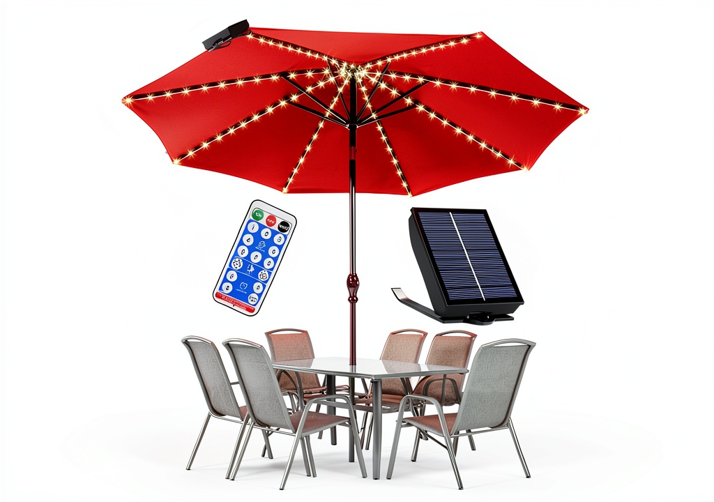 PULIVIA solar umbrella lights wrapped around a patio umbrella