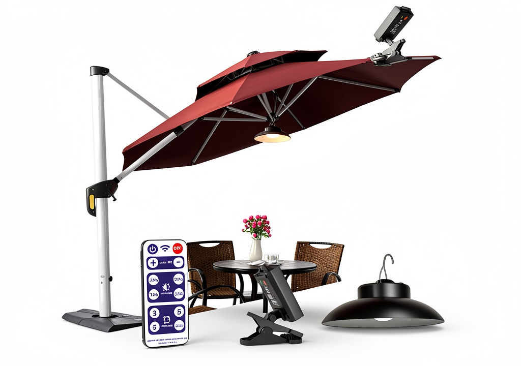 AnuirheiH solar umbrella lights installed on a patio umbrella