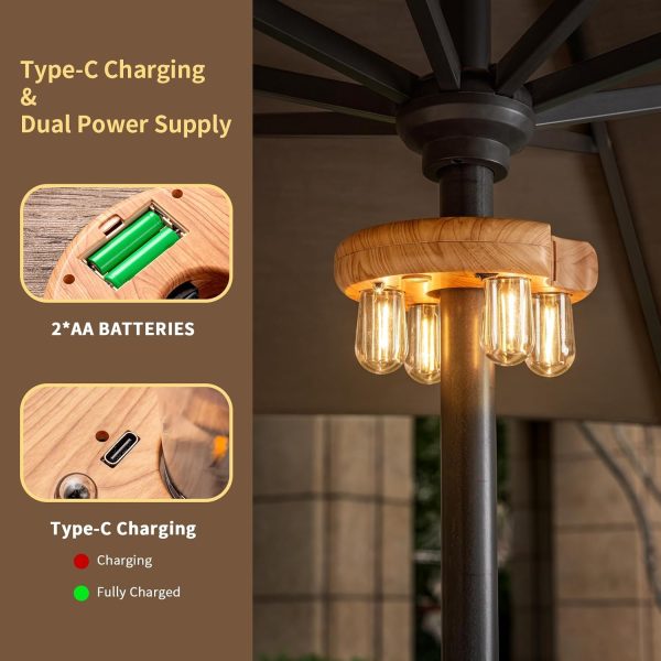 OPOIRA Wood Grain Patio Umbrella Light Remote Control Type-C-2