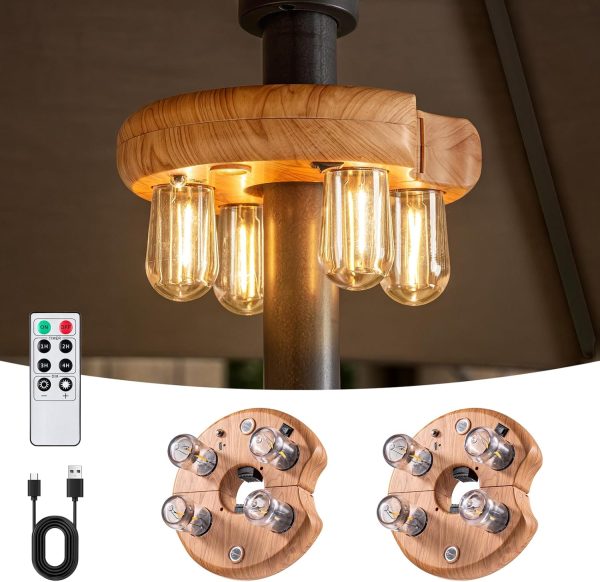OPOIRA Wood Grain Patio Umbrella Light Remote Control Type-C-0