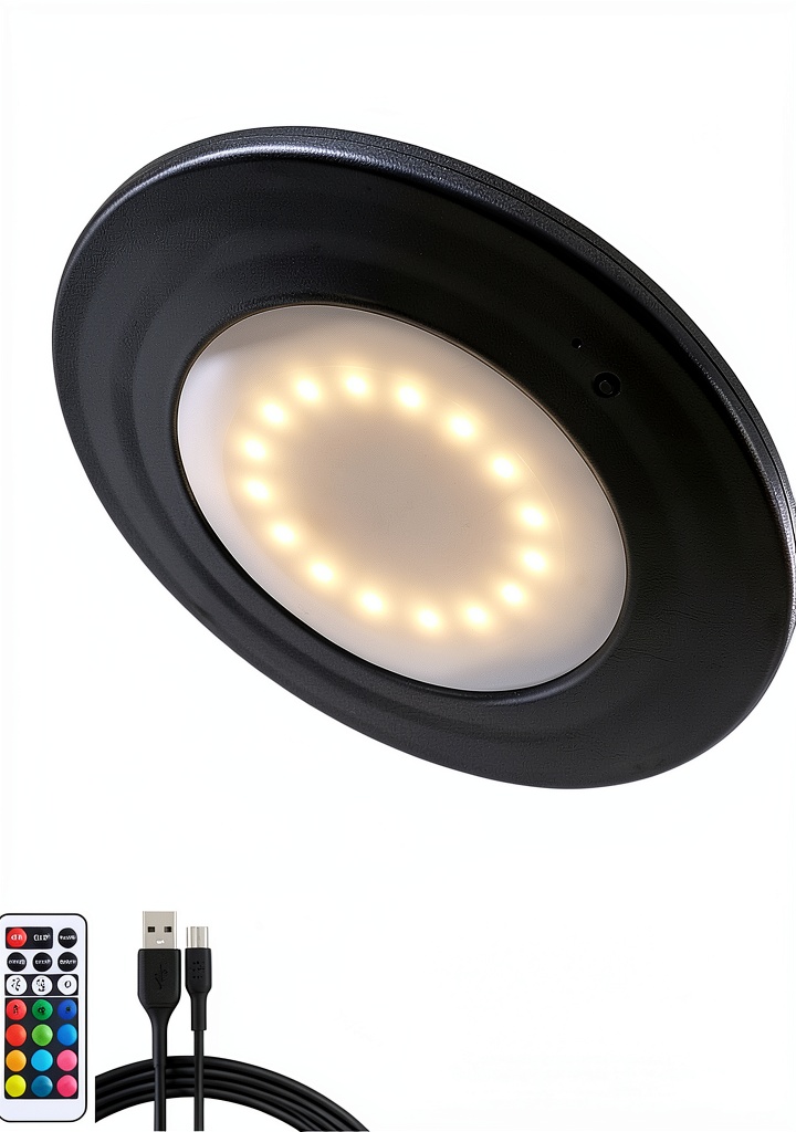 Powfloven patio umbrella light installed on an offset umbrella showing color options