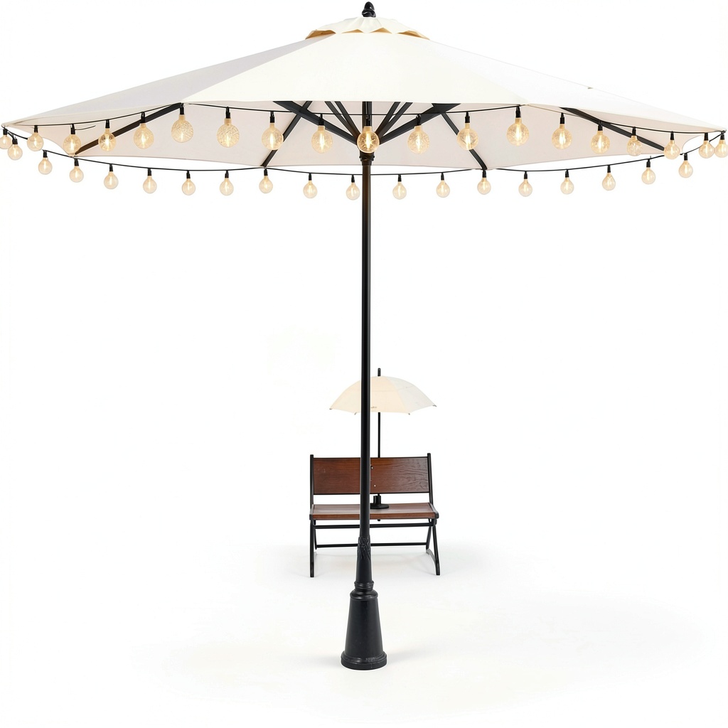 POOCCI solar umbrella lights installed on a patio umbrella