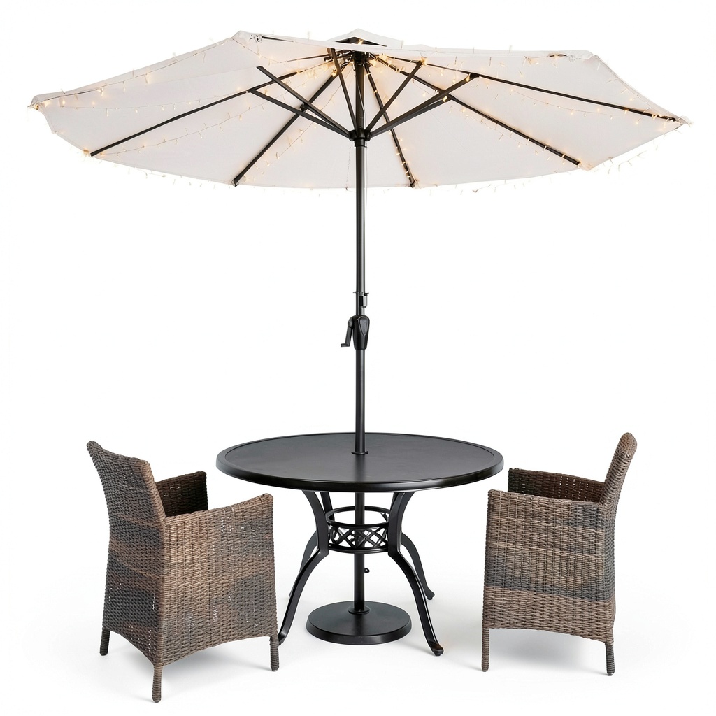 ALL FORTUNE solar umbrella lights installed on a patio umbrella