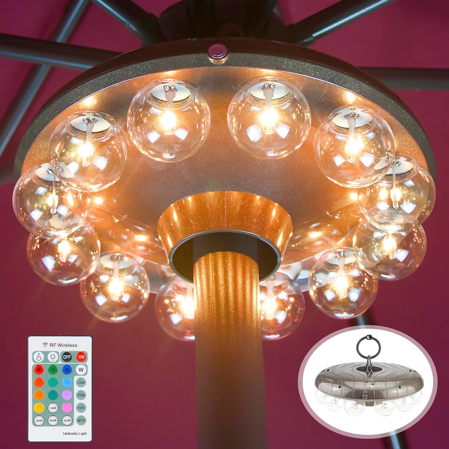 LUXSWAY umbrella light attached to a patio umbrella pole