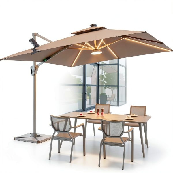 Hot6sl Solar Umbrella Light Black Plastic LED Outdoor-4