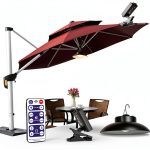 Hot6sl Solar Umbrella Light Black Plastic LED Outdoor-0