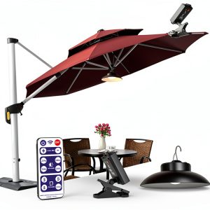 Hot6sl Solar Umbrella Light Black Plastic LED Outdoor-0