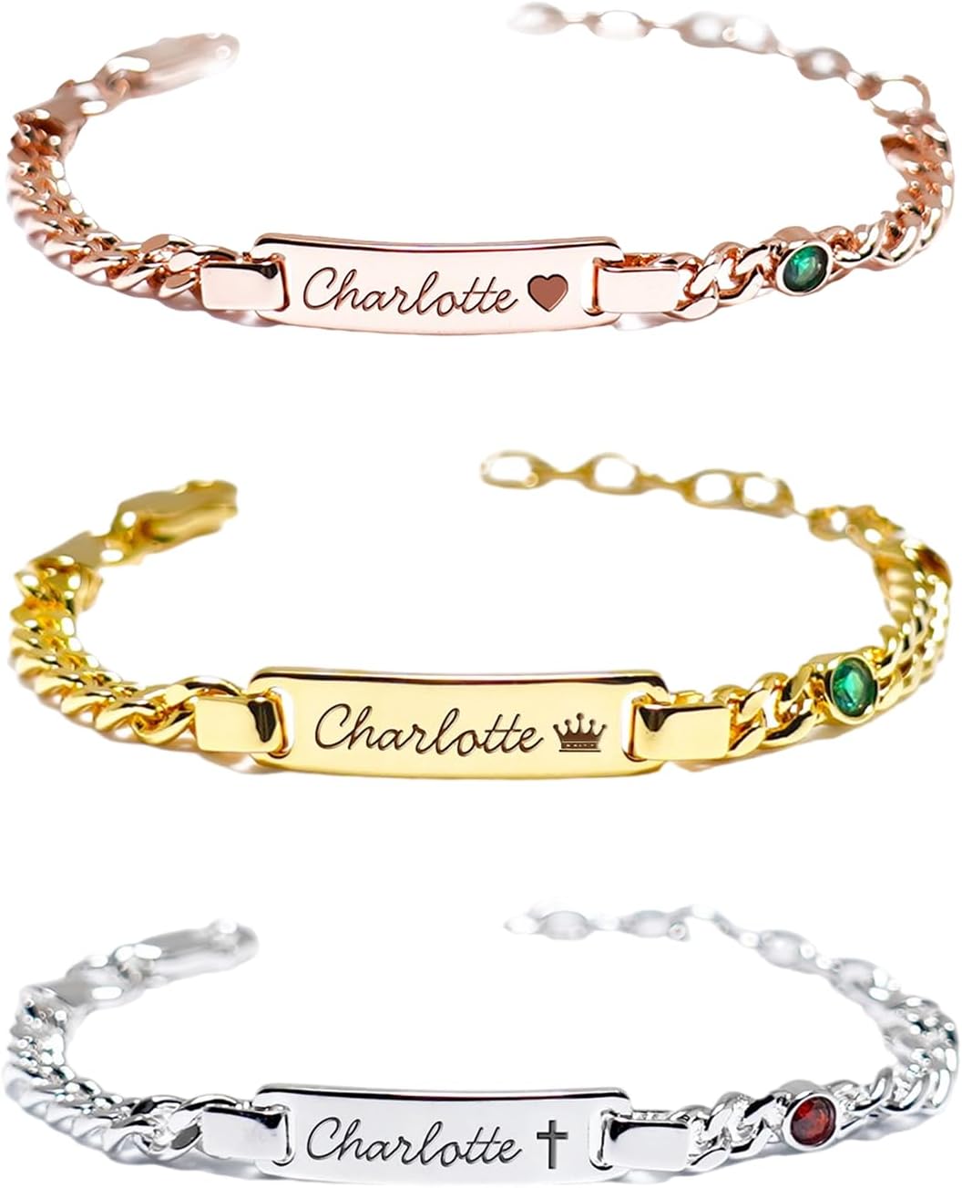 'Purefly birthstone bracelet displayed in gift box with birthstone options'