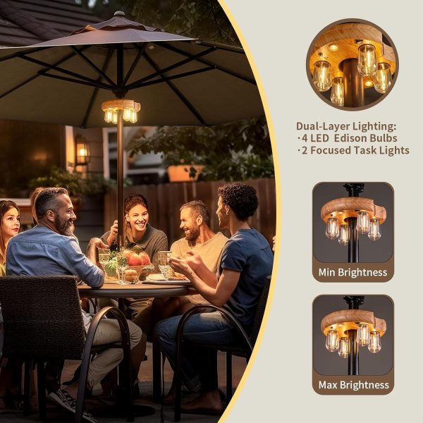 OPOIRA Wood Grain Patio Umbrella Light Remote Control Type-C-4
